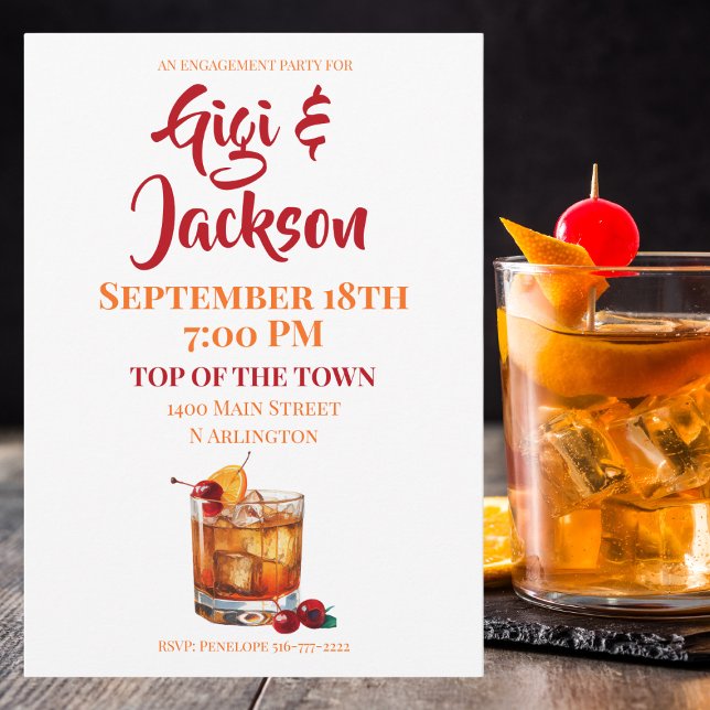 Engagement Party Cheers Old Fashion Cocktail  Invitation (Creator Uploaded)