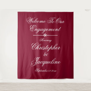 Engagement Party Chic Burgundy Photo Backdrop Tapestry