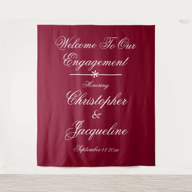  Engagement Party Chic Burgundy Photo Backdrop Tapestry (Front)