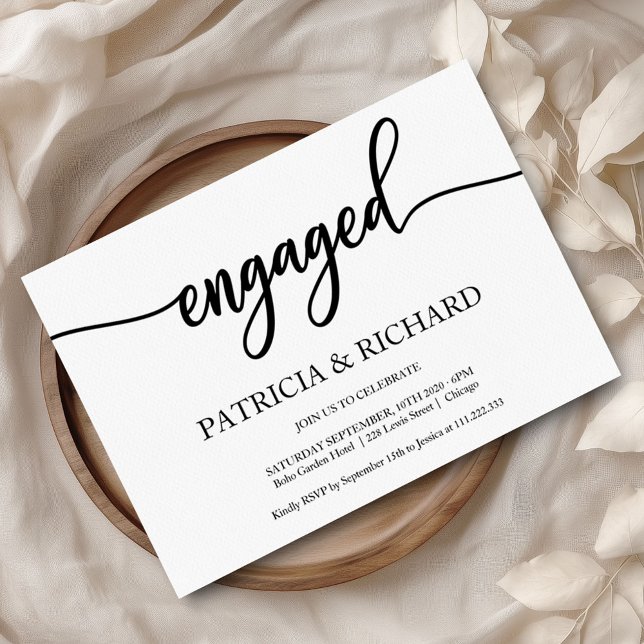 Engagement Party Chic Calligraphy Black And White Invitation (Creator Uploaded)