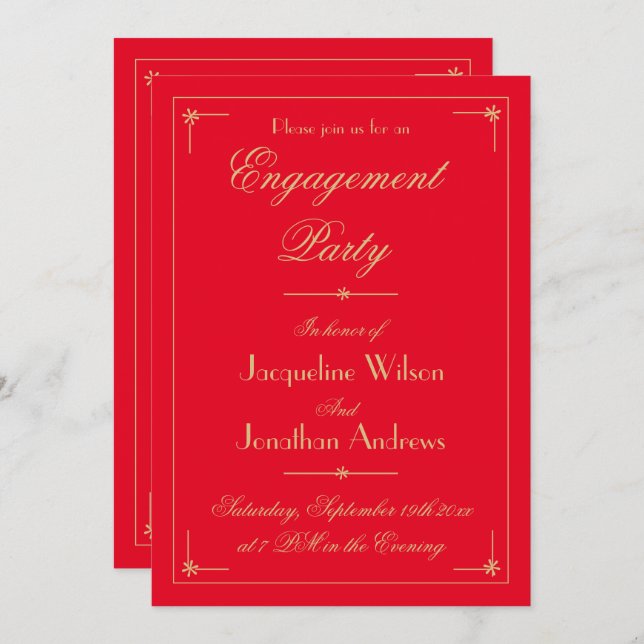 Engagement Party Chic Elegant Romantic Red Classy  Invitation (Front/Back)