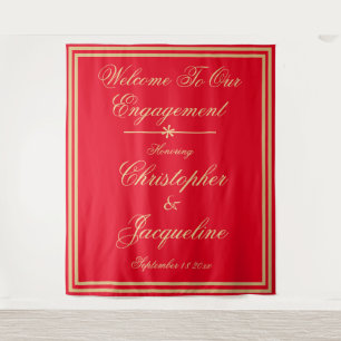 Engagement Party Chic PhotoBooth Red Gold Backdrop Tapestry