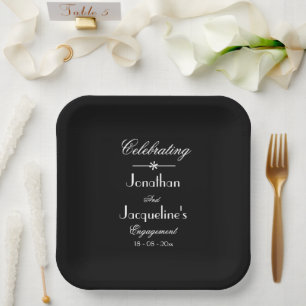 Engagement Party Chic Script Names Elegant B & W Paper Plate