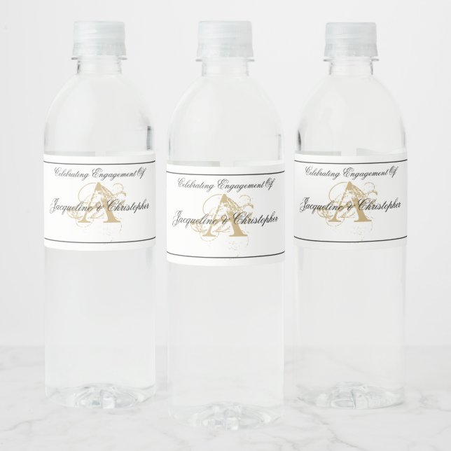 Engagement Party Classic Monogram Script Elegant   Water Bottle Label (Bottles)