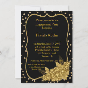 Engagement Party, cold roses & gold foil confetti Invitation