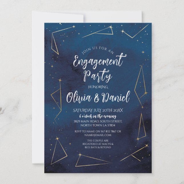 Engagement Party Couples Shower Navy Starsign Invitation (Front)