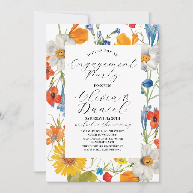 Engagement Party Couples Shower Summer Florals Invitation (Front)