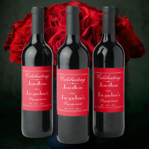 Engagement Party Custom Names Chic Red & White Wine Label