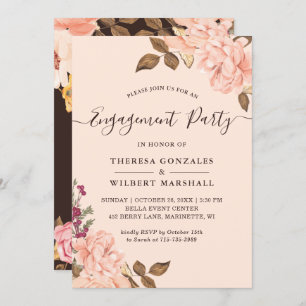 Engagement Party Elegant Blush Gold Chic Floral Invitation