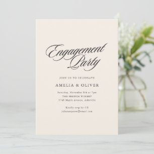 Engagement Party Elegant Calligraphy Script Cream Invitation
