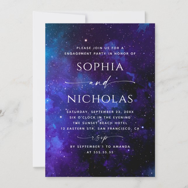 Engagement Party | Elegant Celestial Starry Night Invitation (Front)