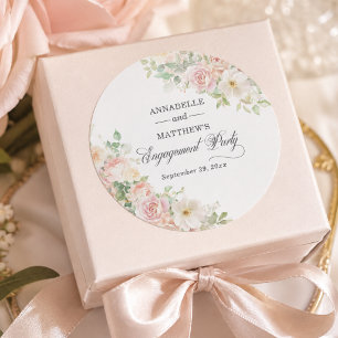Engagement Party Elegant Soft Blush Roses  Classic Round Sticker