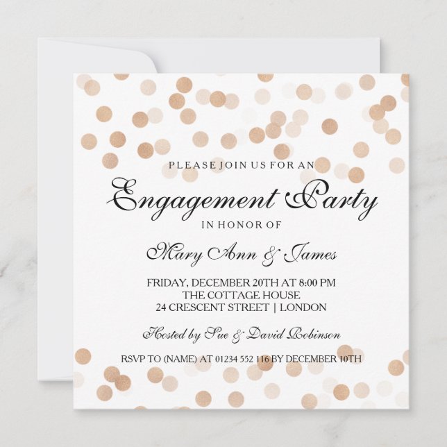 Engagement Party Faux Copper Foil Glitter Lights Invitation (Front)