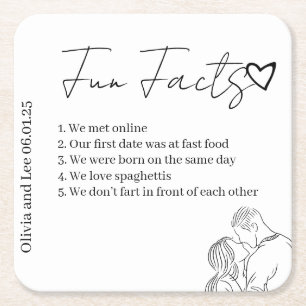 Engagement Party Fun facts Name Wedding  Square Paper Coaster