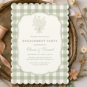 Engagement Party  Gingham Floral Sage Green Invitation