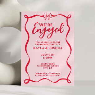 Engagement Party Girly Red Bow Coquette Invitation