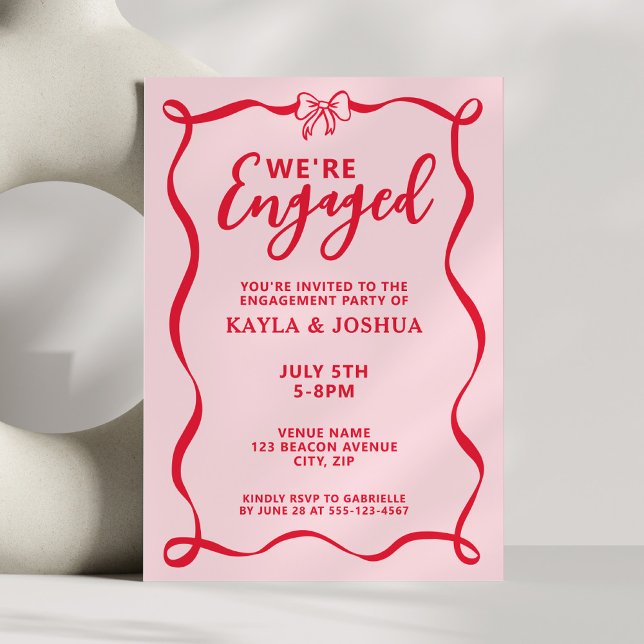 Engagement Party Girly Red Bow Coquette Invitation (Creator Uploaded)