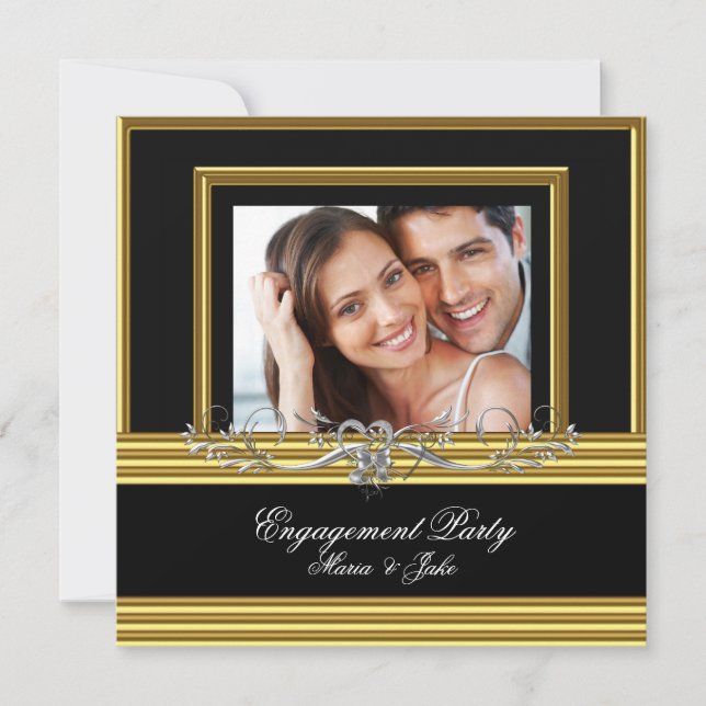 Engagement Party Gold Silver Photo 2 Invitation (Front)