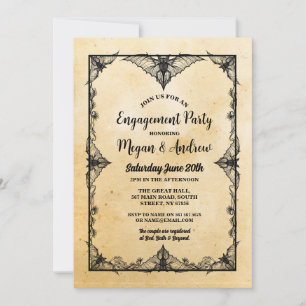 Engagement Party Gothic Frame Halloween Bats Invitation