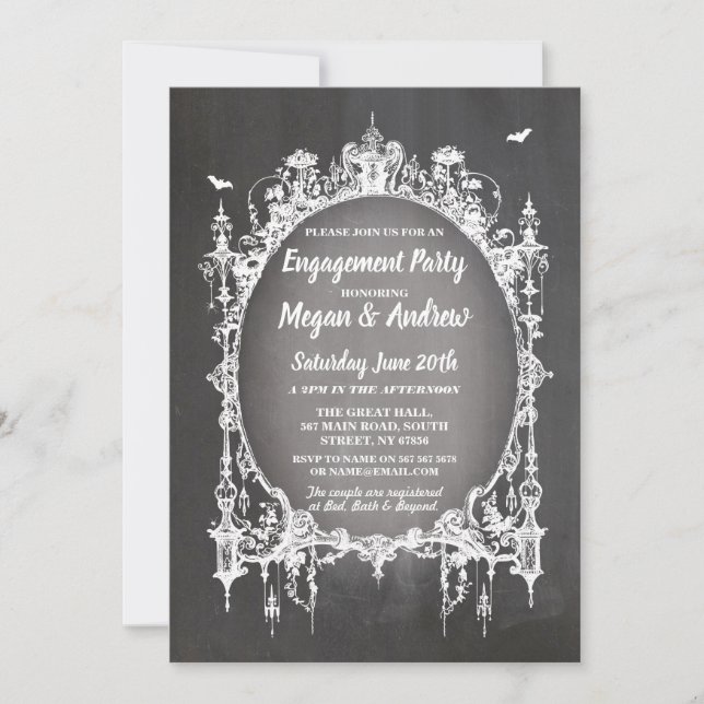 Engagement Party Gothic Frame Halloween Invite (Front)