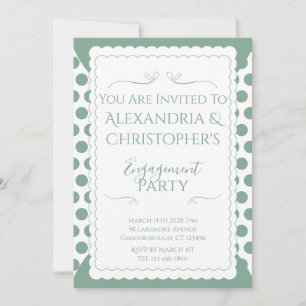 Engagement Party Green and White Polka Dots Invitation