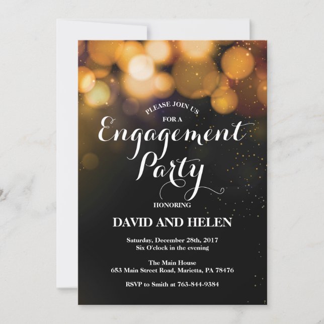 Engagement Party Invitation Card Gold Glitter (Front)