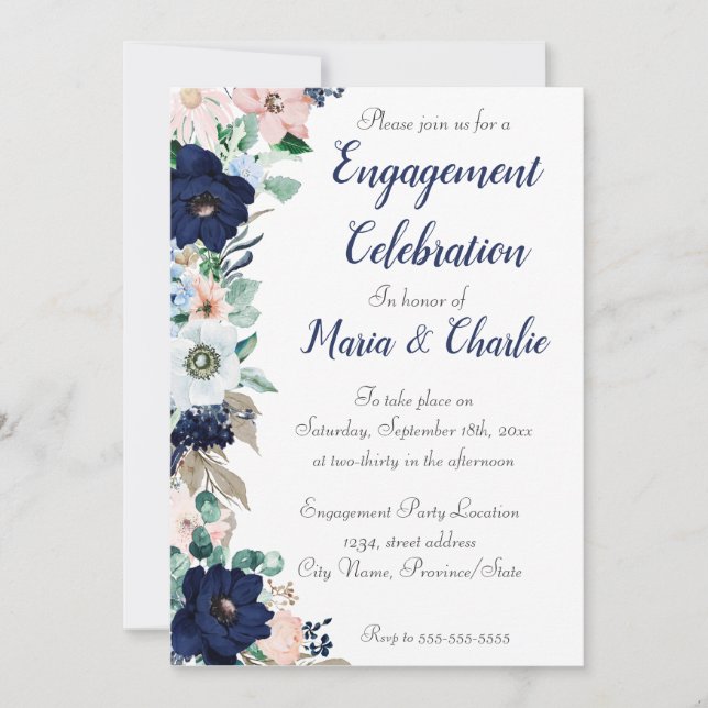 Engagement Party Invitation Elegant Florals (Front)