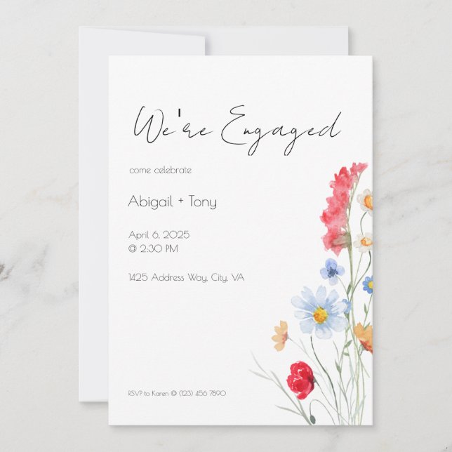 Engagement Party Invitation, Minimalist Floral Invitation (Front)