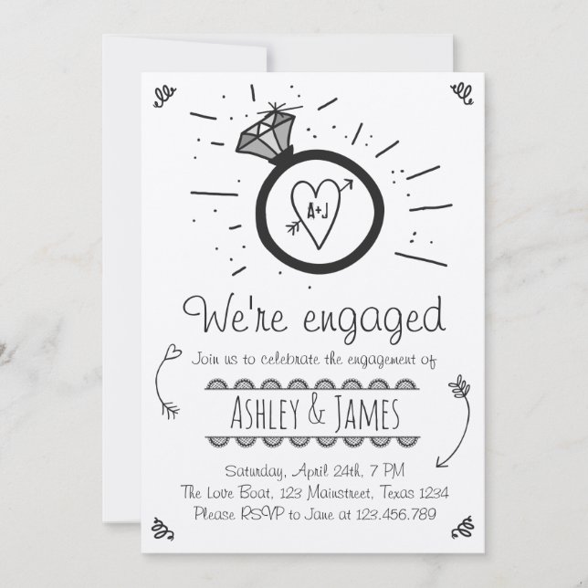 Engagement Party Invitation Rustic Ring Couples (Front)