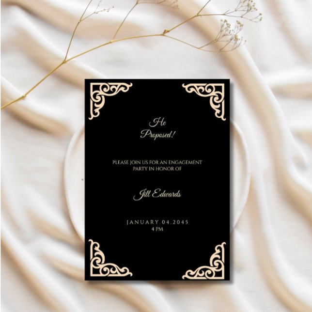 Engagement Party Invitation Wedding Black Gold  (Creator Uploaded)