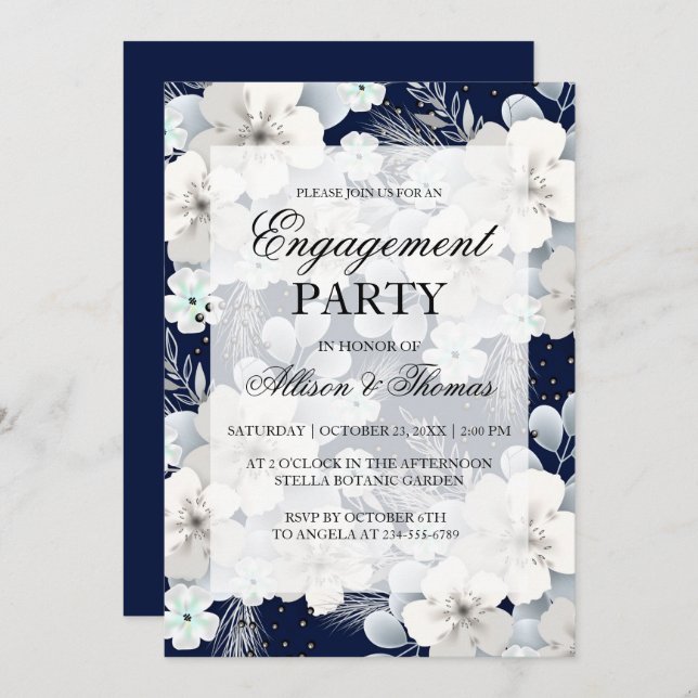 Engagement Party invitation white flower sakura (Front/Back)