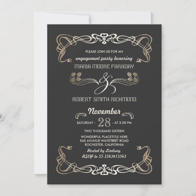 Engagement Party Invitations Art Deco Gold (Front)