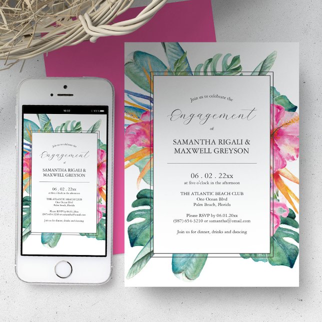Engagement Party Invitations Tropical Flowers (Unique tropical engagement invitations.)