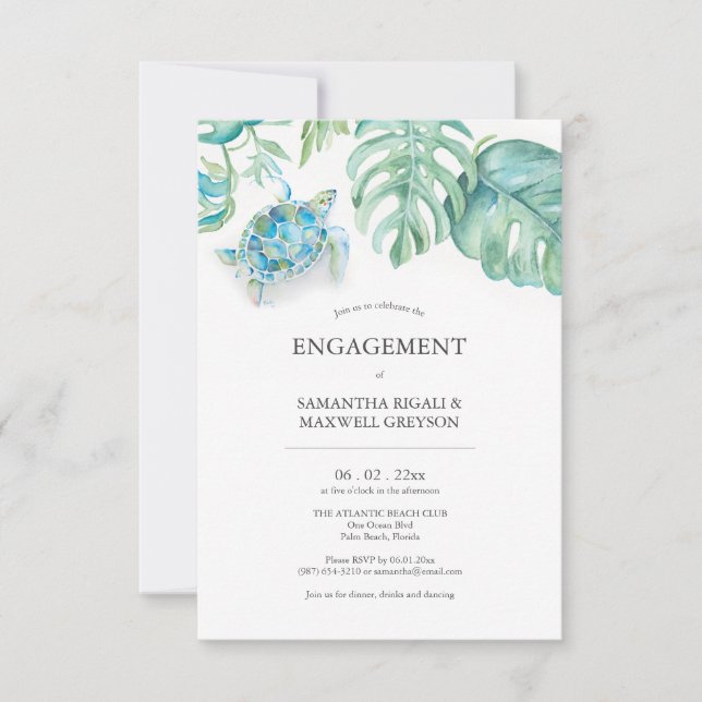 Engagement Party Invitations Tropical Sea Turtle (Front)