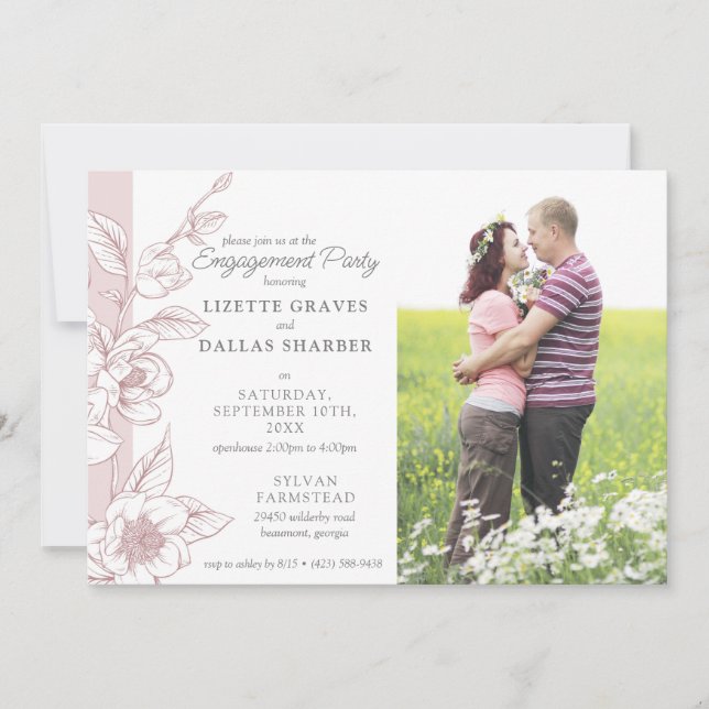 Engagement Party Magnolia Blush Wedding 4-Photo Invitation (Front)