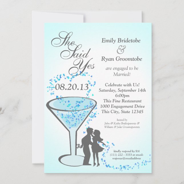 Engagement Party Martini Hearts Invitation (Front)
