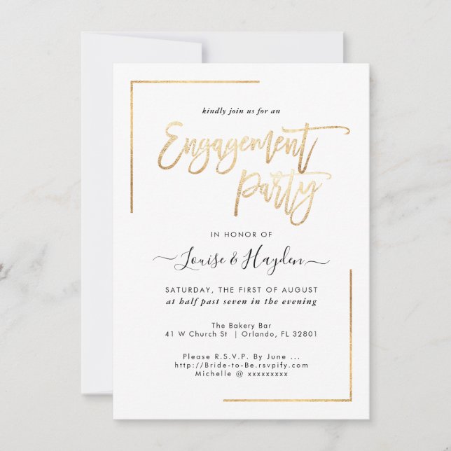 Engagement Party, Modern Faux Gold Announcement (Front)