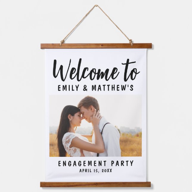 Engagement Party Modern Photo Welcome Hanging Tapestry (Front)