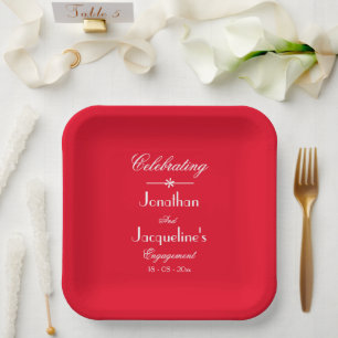 Engagement Party Names Elegant Classy Red White  Paper Plate