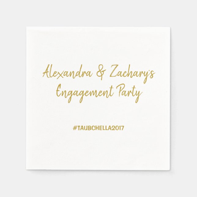Engagement Party Napkins with Hashtag Gold (Front)