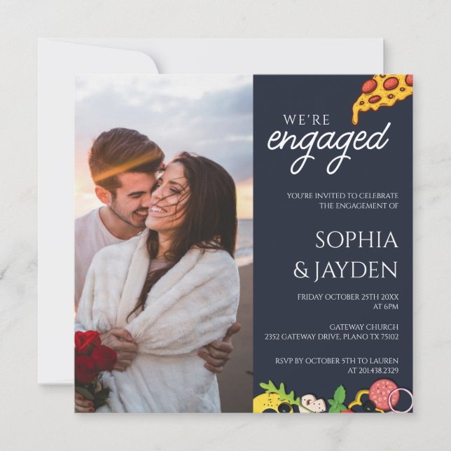 Engagement Party Navy Blue PIZZA Modern Invitation (Front)