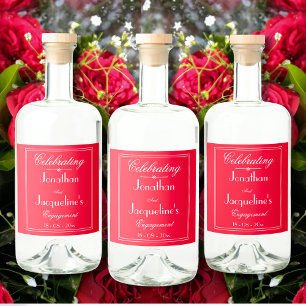 Engagement Party Romantic Red Custom Names Chic Liquor Bottle Label
