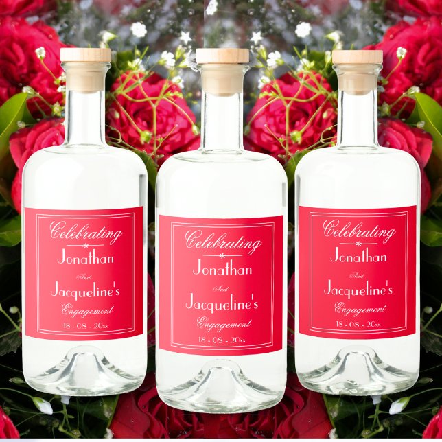 Engagement Party Romantic Red Custom Names Chic Liquor Bottle Label (Celebrating an Engagement? Romantic Red Custom Names Chic Liquor Bottle Labels will make it special.)