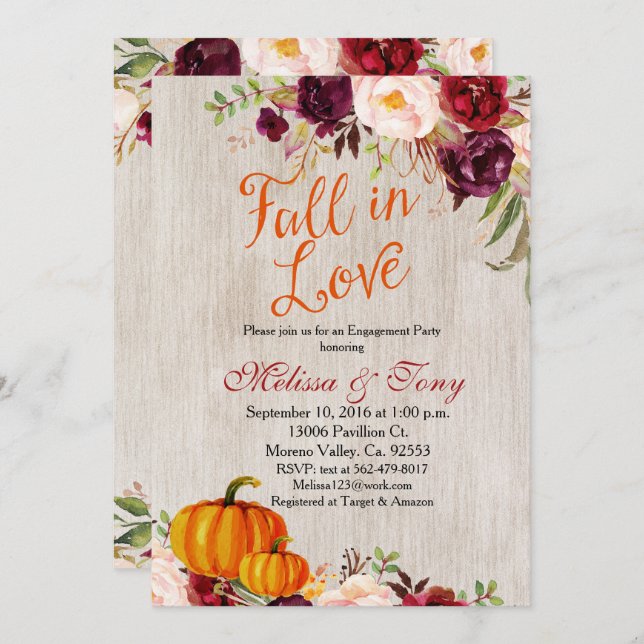 Engagement Party Rustic Shower Fall Pumpkin Invite (Front/Back)