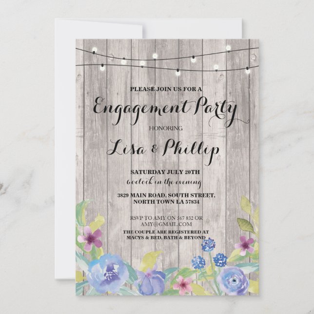 Engagement Party Rustic Shower Floral Light Invite (Front)