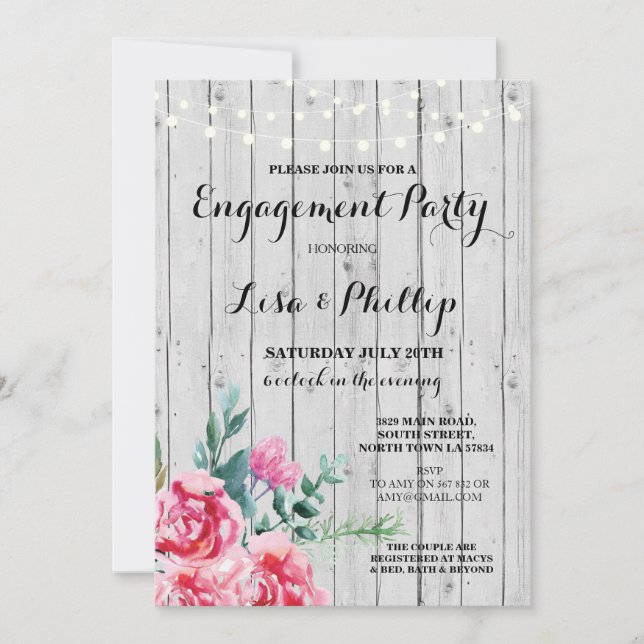 Engagement Party Rustic Shower Red Floral Invite (Front)