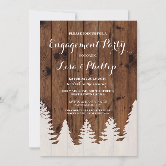 Engagement Party Rustic Shower Winter Trees Invite (Front)