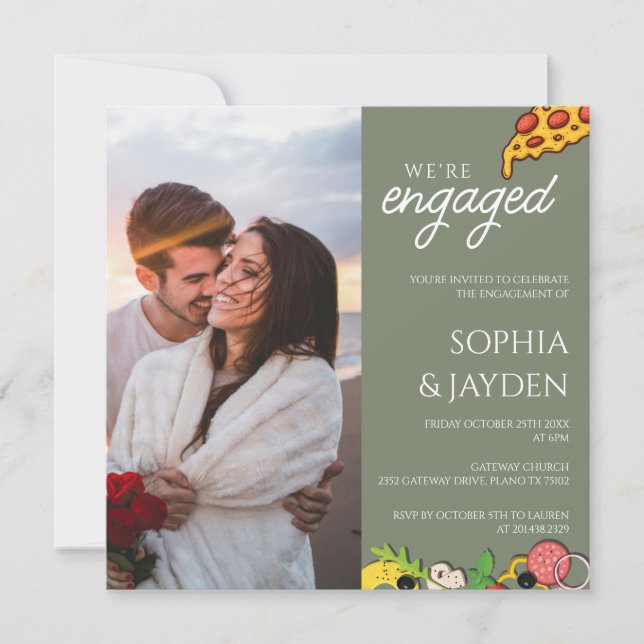 Engagement Party Sage Green PIZZA Modern Invitation (Front)