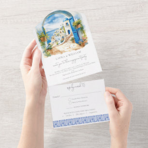 Engagement Party Santorini Greece with Rsvp All In One Invitation