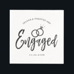 Engagement Party Script Lettering Napkin<br><div class="desc">A fun and unique script lettered napkin tailored specifically to you an engagement party.  It features the word engaged with wedding rings resting about it. Underneath this and above it are the names of the bride and groom and the engagement date.</div>